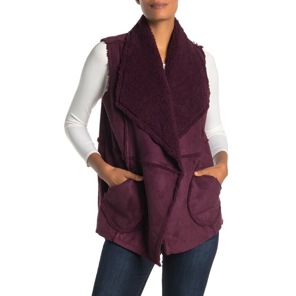 Caslon Women's Reversible Faux Shearling Vest Front Pocket Burgundy